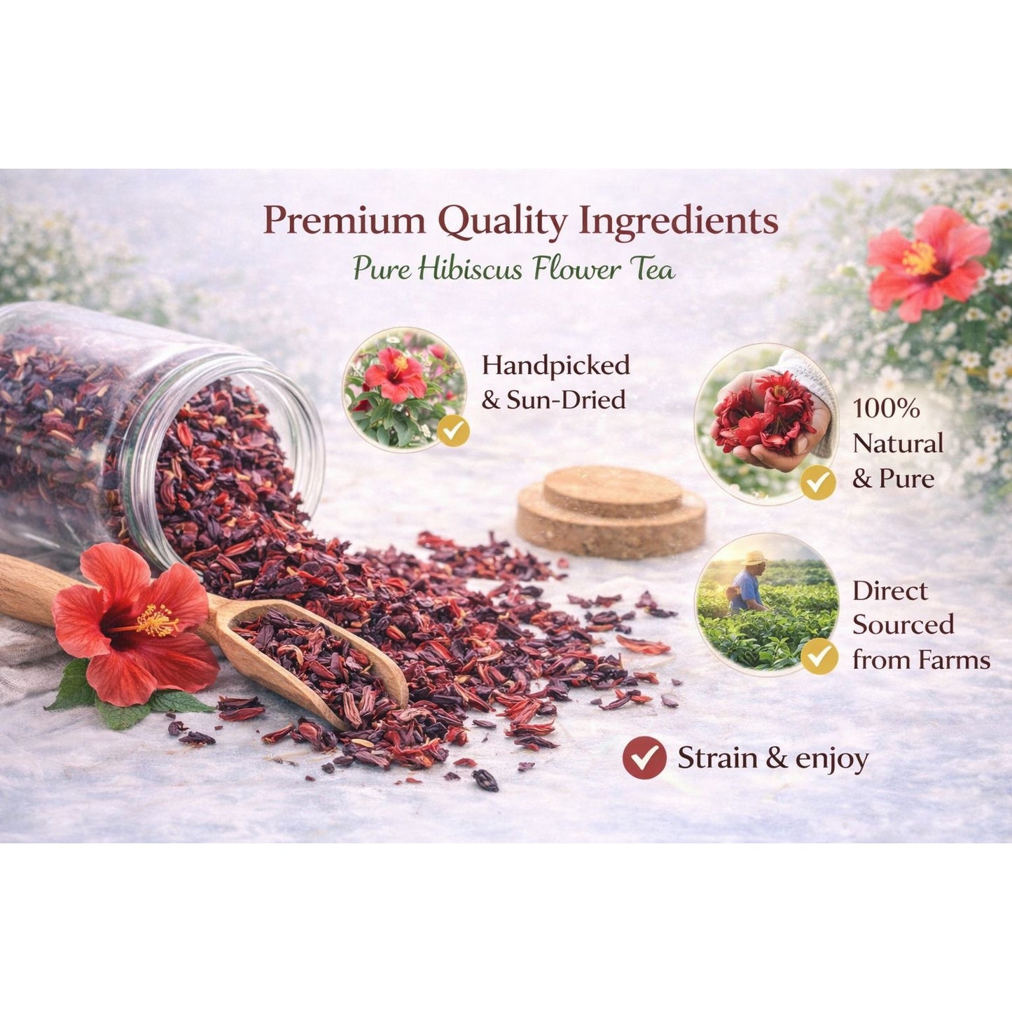 Premium Hibiscus Herbal Tea | Caffeine-Free Natural Wellness Tea (50+ Cups)