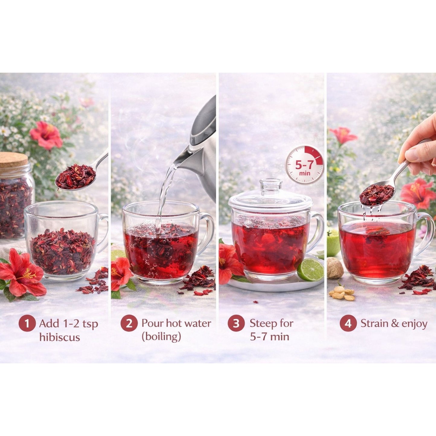 Premium Hibiscus Herbal Tea | Caffeine-Free Natural Wellness Tea (50+ Cups)