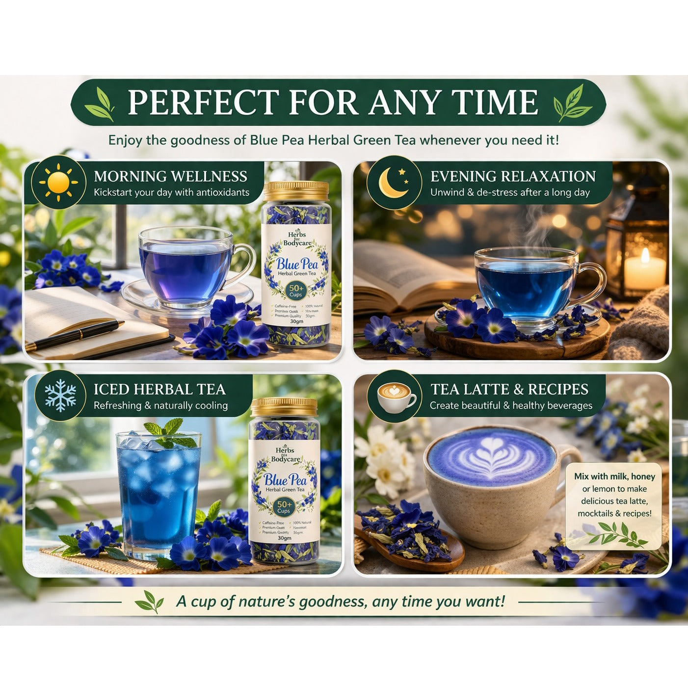 Premium Blue Pea Herbal Tea | Natural Butterfly Pea Flower Tea (50+ Cups)