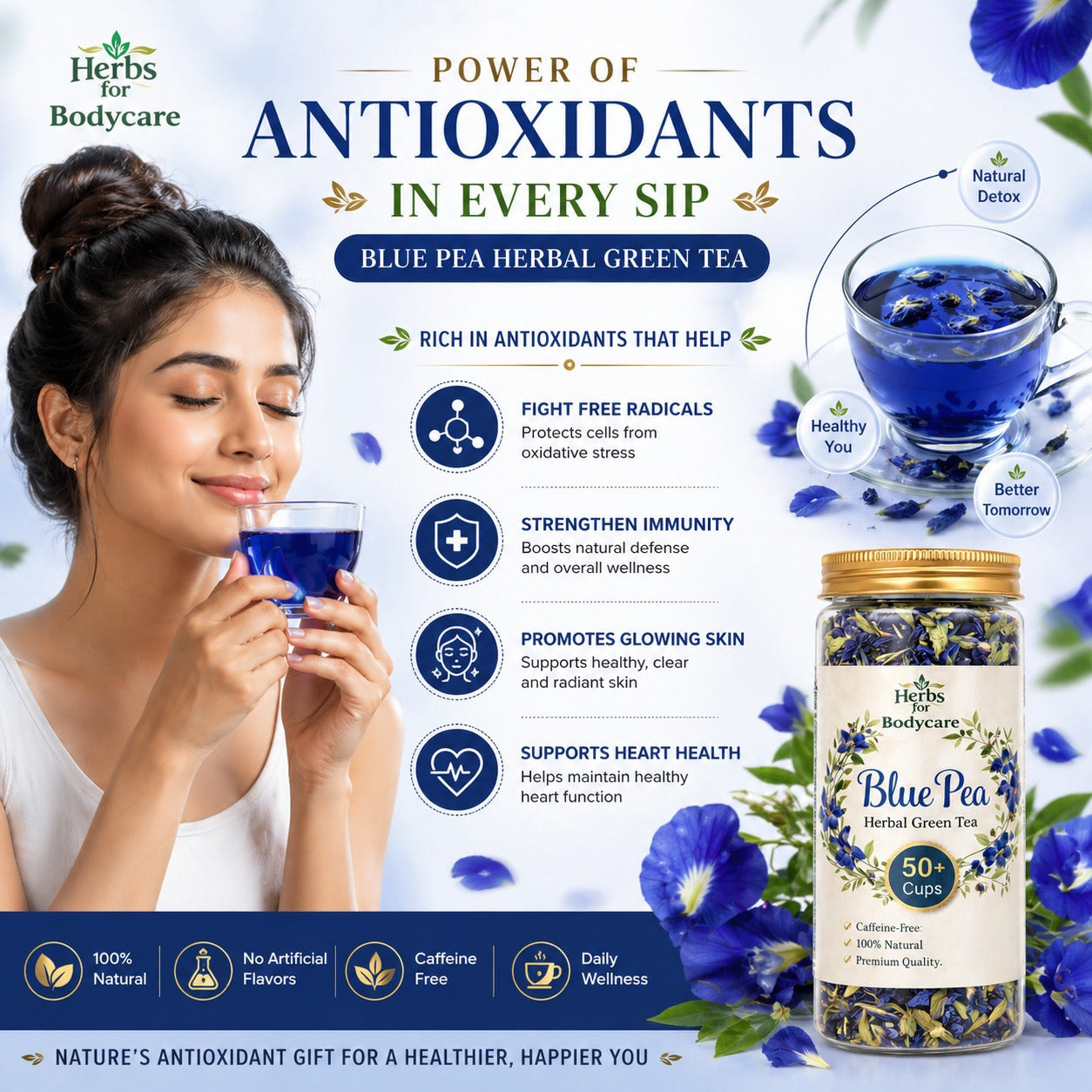 Premium Blue Pea Herbal Tea | Natural Butterfly Pea Flower Tea (50+ Cups)
