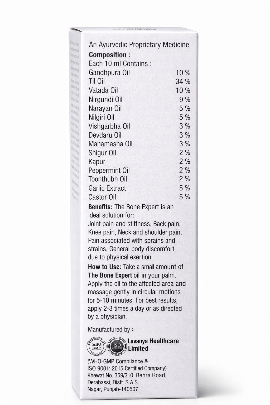 The Bone Expert Herbal Pain relieving oil An ayuvedic formula